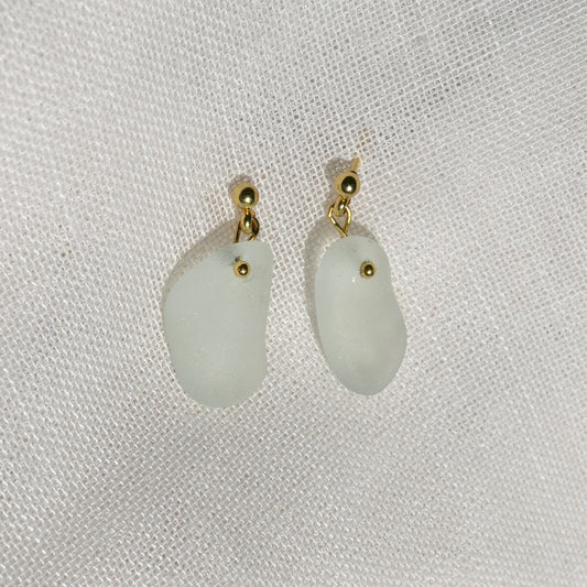 Sea Glass Earrings - White Wine Gold Studs