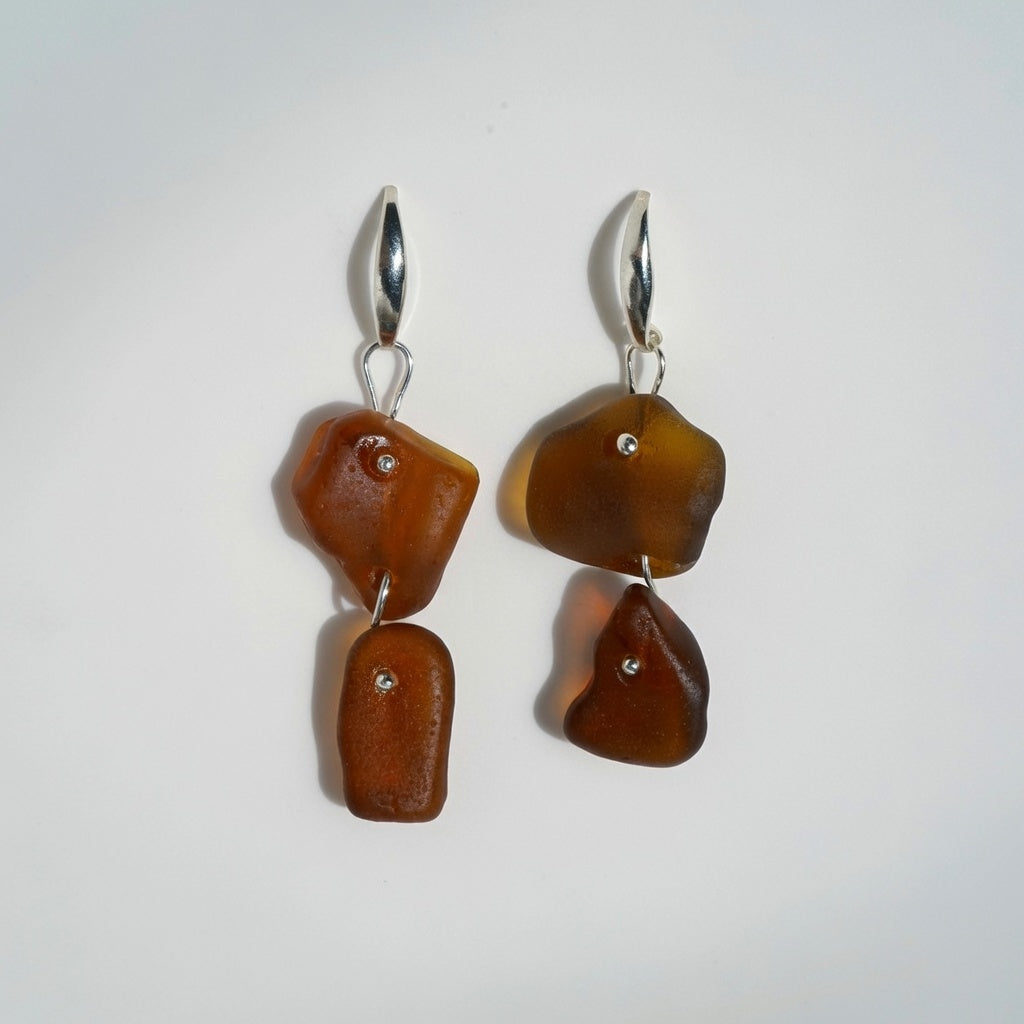 Sea Glass Earrings - Sangria Duo Silver