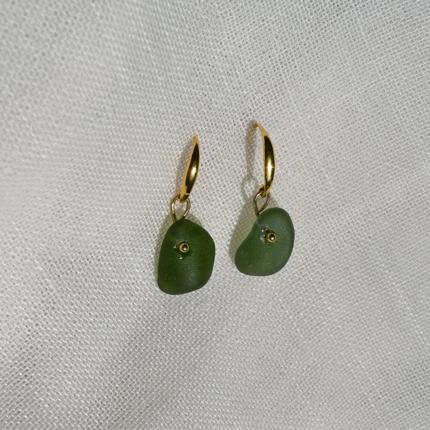 Sea Glass Earrings - Beer Green Gold