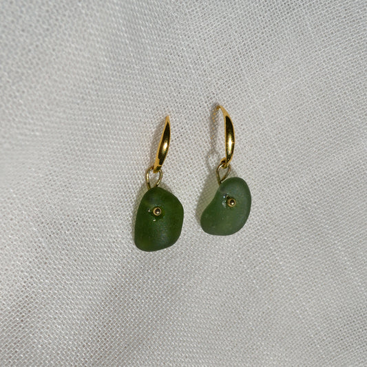 Sea Glass Earrings - Beer Green Gold