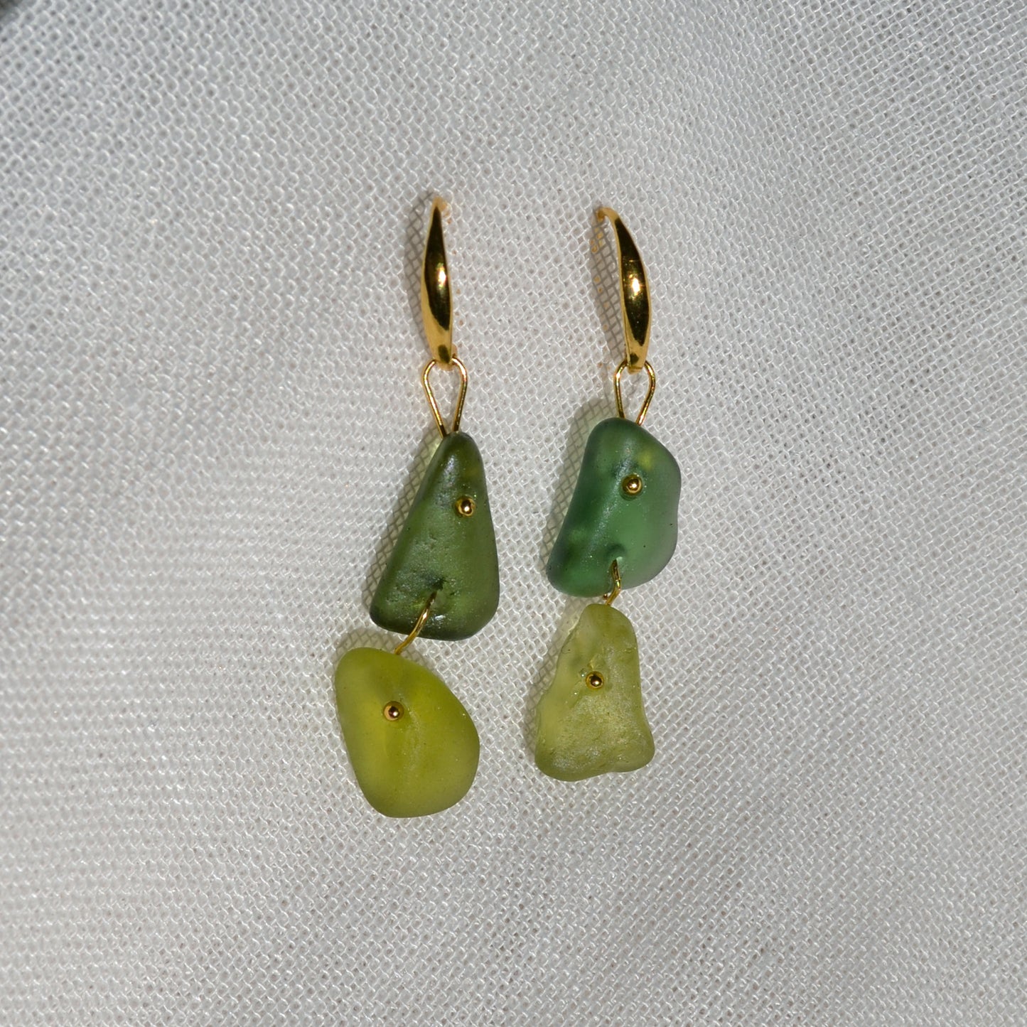 Sea Glass Earrings - Mojito Gold Duo