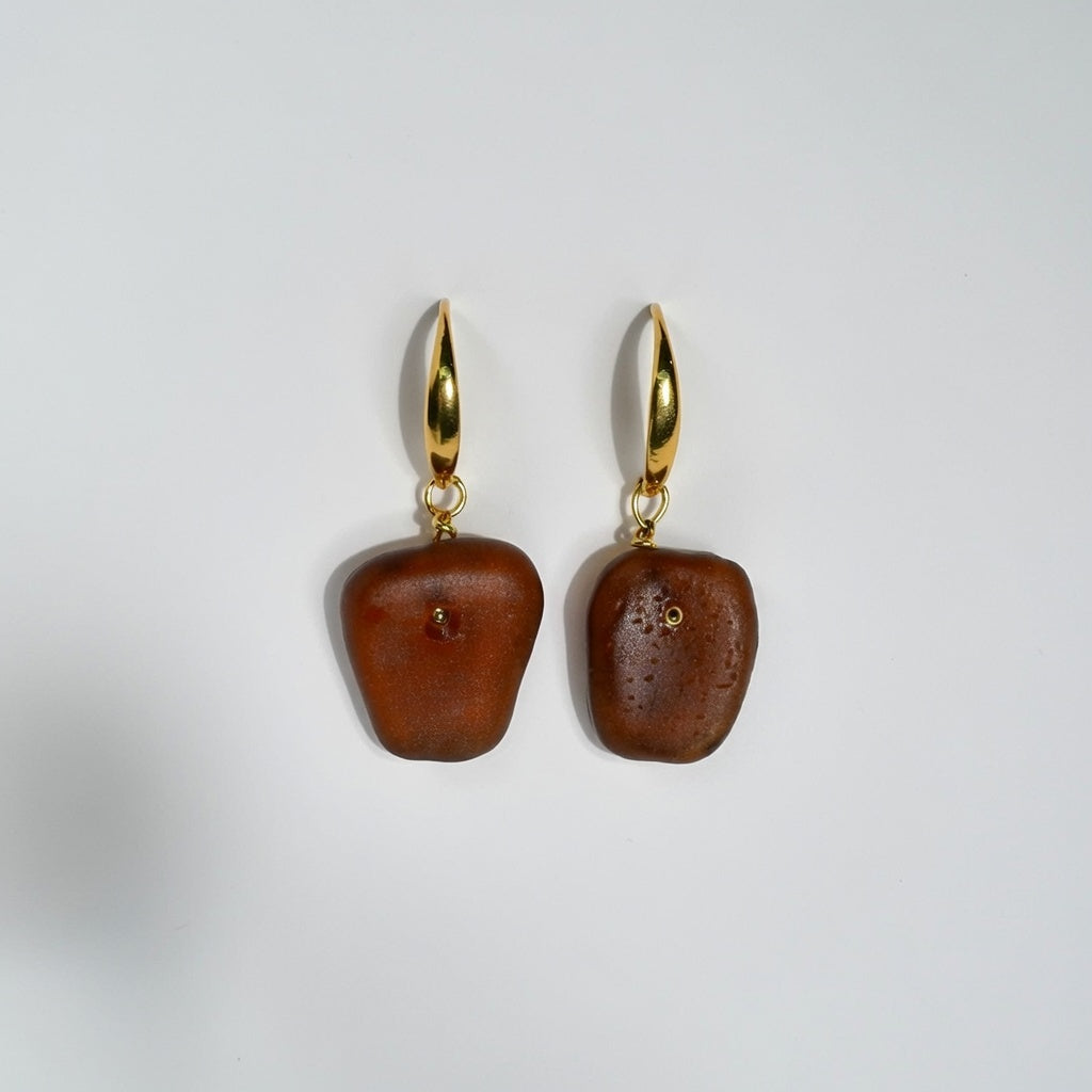 Sea Glass Earrings - Red Wine Gold