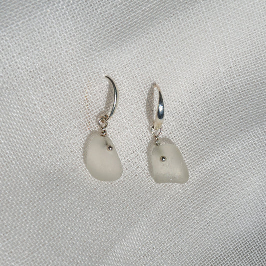 Sea Glass Earrings - White Wine silver