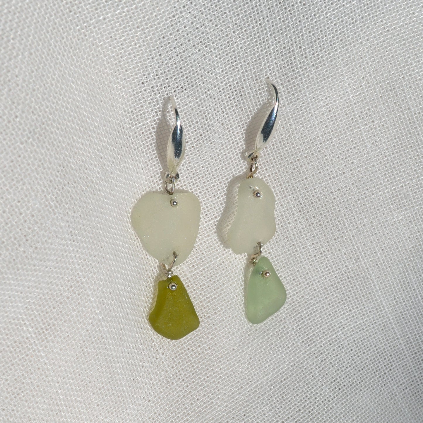 Sea Glass Earrings - Drifted Duo Silver