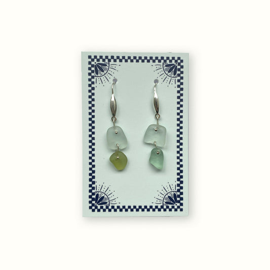 Sea Glass Earrings - Drifted Duo Silver