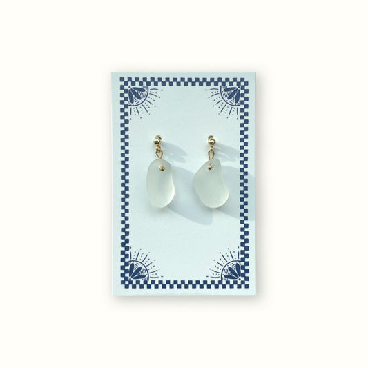Sea Glass Earrings - White Wine Gold Studs