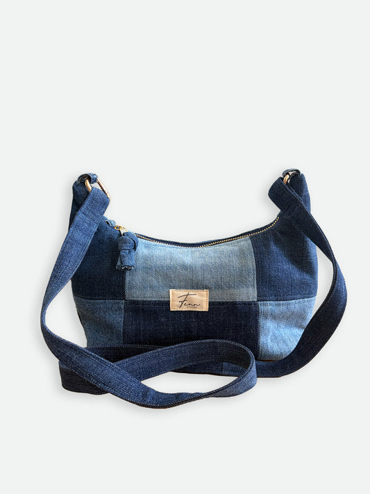 Denim Hobo Bag - Patchwork Celeste