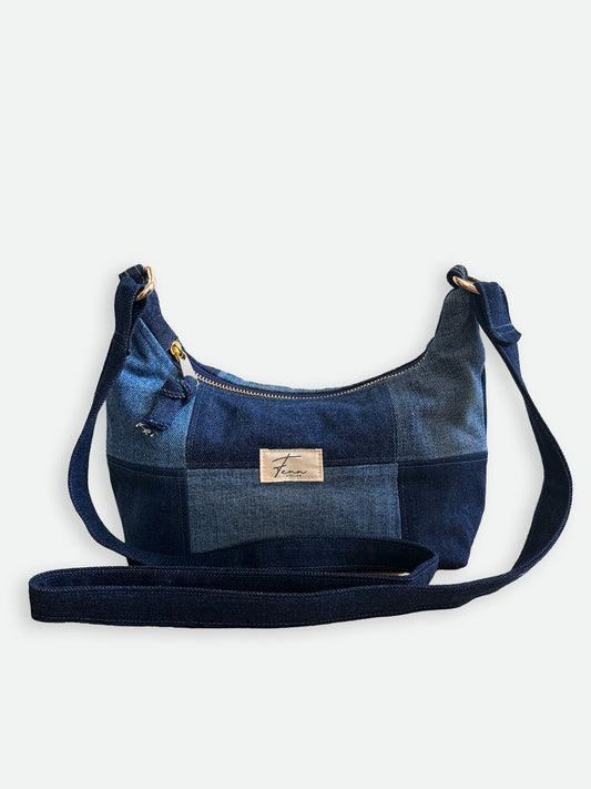 Denim Hobo Bag - Patchwork Midnight