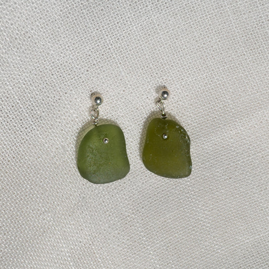 Sea Glass Earrings - Rough Beer Silver