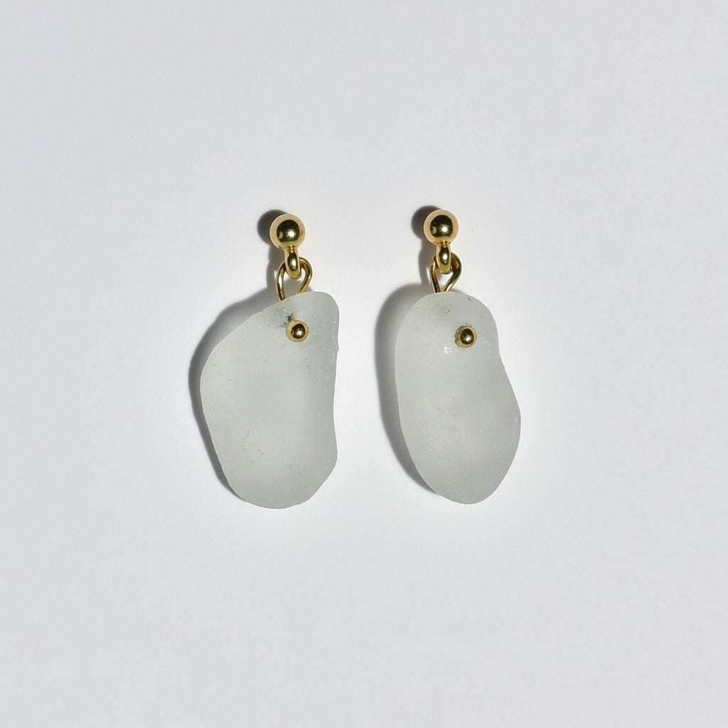 Sea Glass Earrings - White Wine Gold Studs