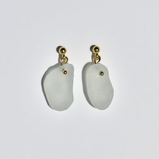 Sea Glass Earrings - White Wine Gold Studs