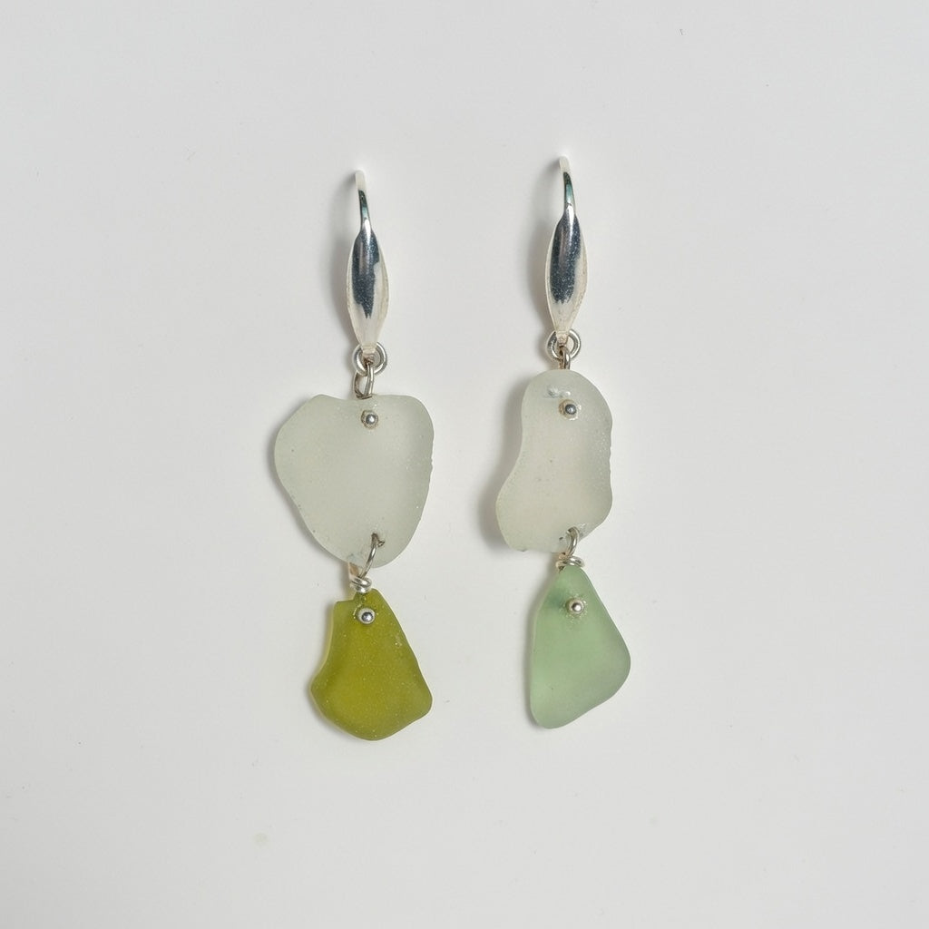 Sea Glass Earrings - Drifted Duo Silver