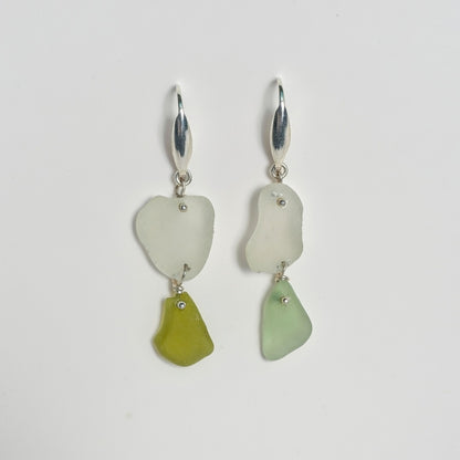 Sea Glass Earrings - Drifted Duo Silver