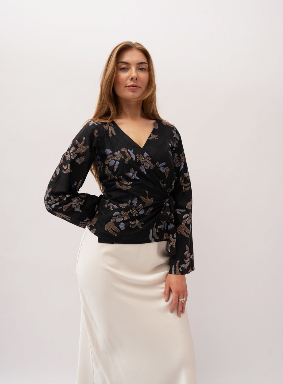 Wrap Blouse - Black Batik
