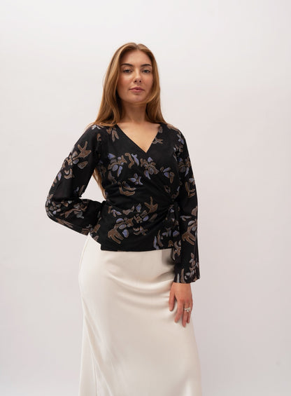 Wrap Blouse - Black Batik