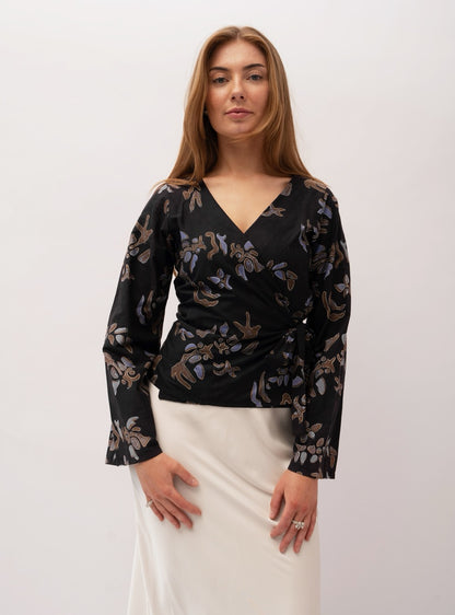 Wrap Blouse - Black Batik