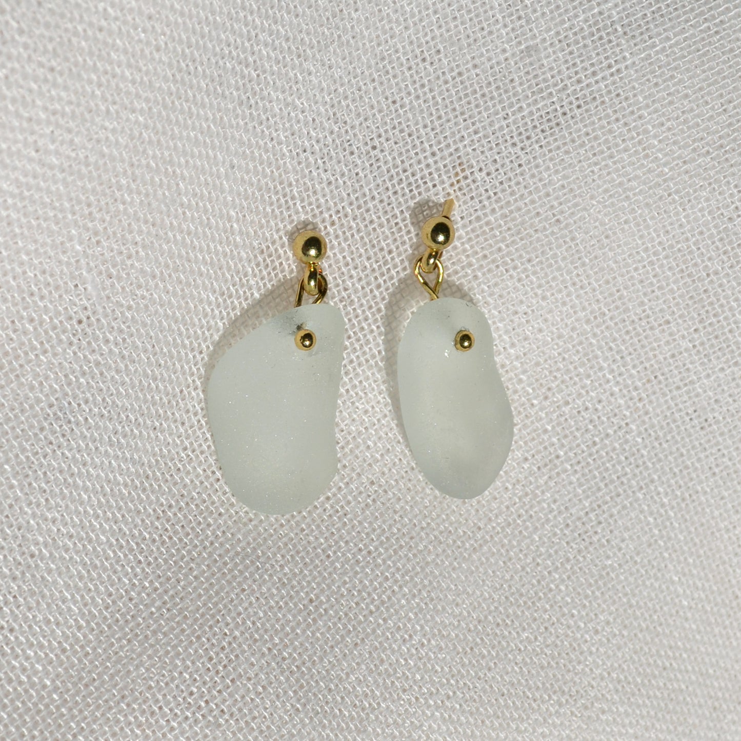 Sea Glass Earrings - White Wine Gold Studs