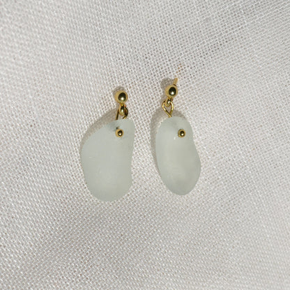 Sea Glass Earrings - White Wine Gold Studs