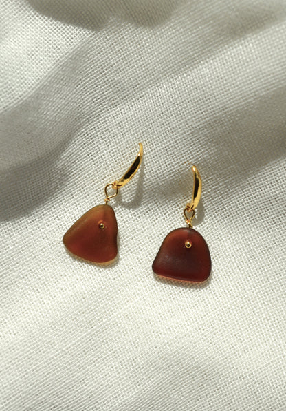 Sea Glass Earrings - Sangria Gold