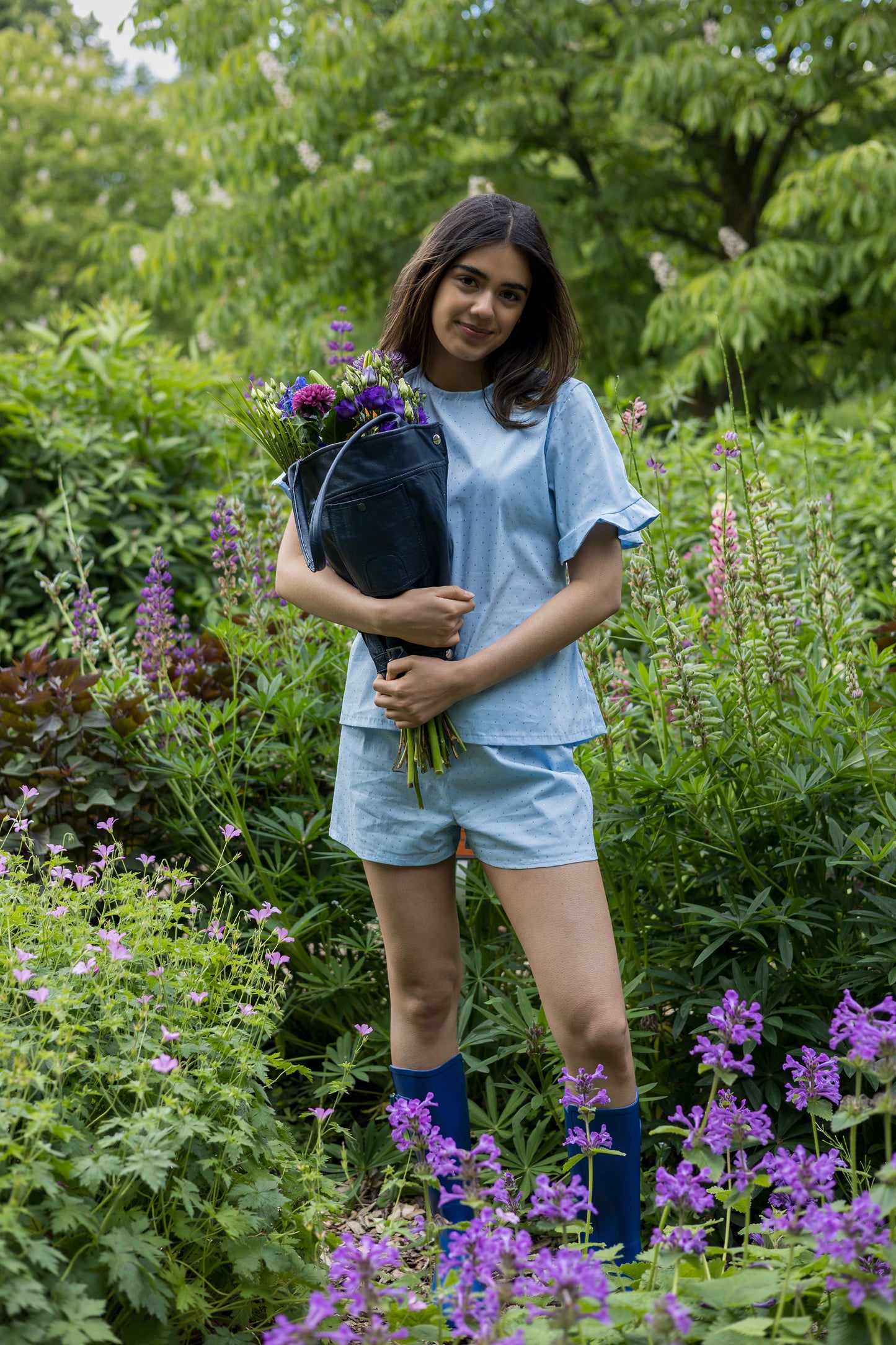 Bow Top - polkadot Blue