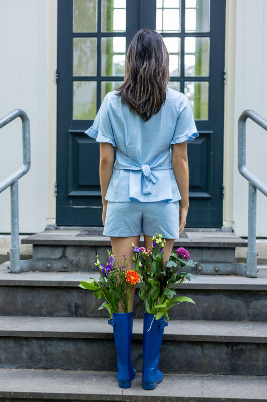 Bow Top - polkadot Blue
