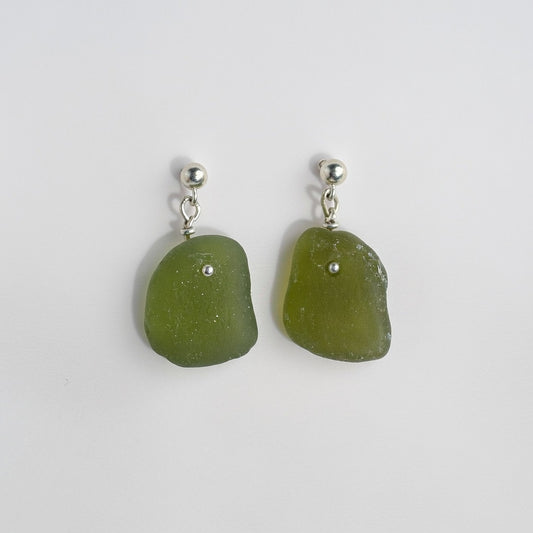 Sea Glass Earrings - Rough Beer Silver