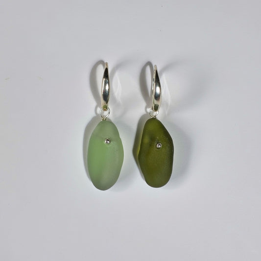 Sea Glass Earrings - Beer Green Silver