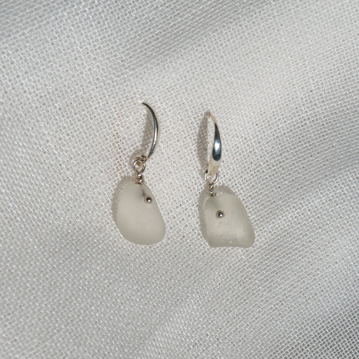 Sea Glass Earrings - White Wine silver