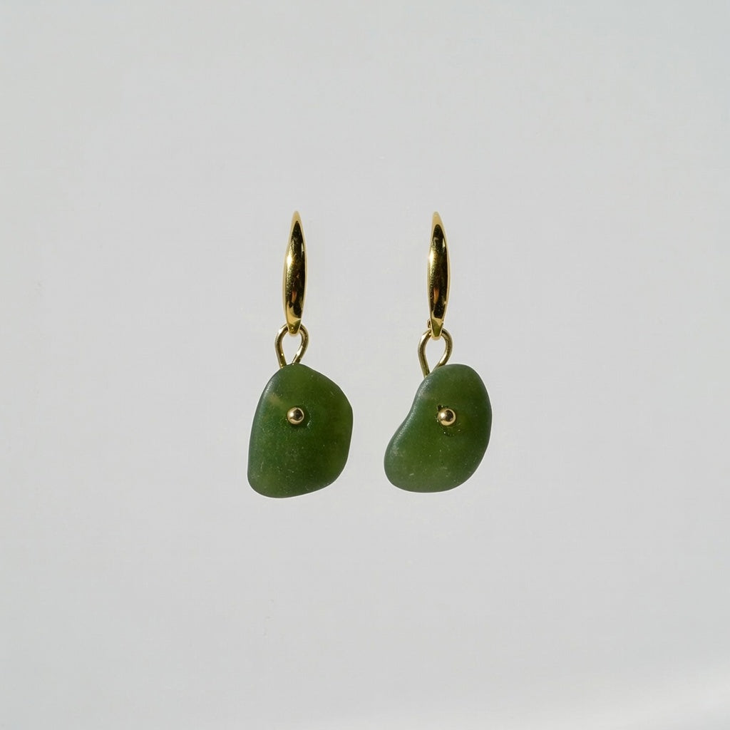 Sea Glass Earrings - Beer Green Gold