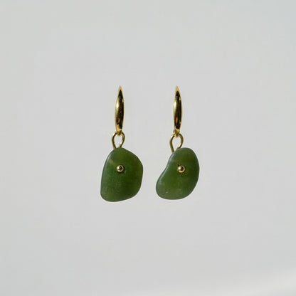 Sea Glass Earrings - Beer Green Gold