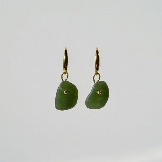 Sea Glass Earrings - Beer Green Gold