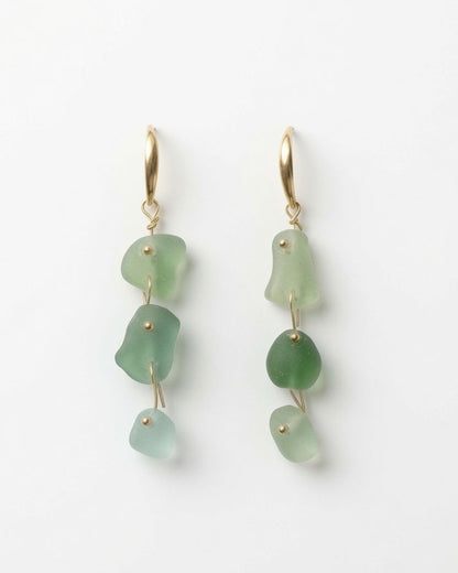 Sea Glass Earrings -  Mojito Gold