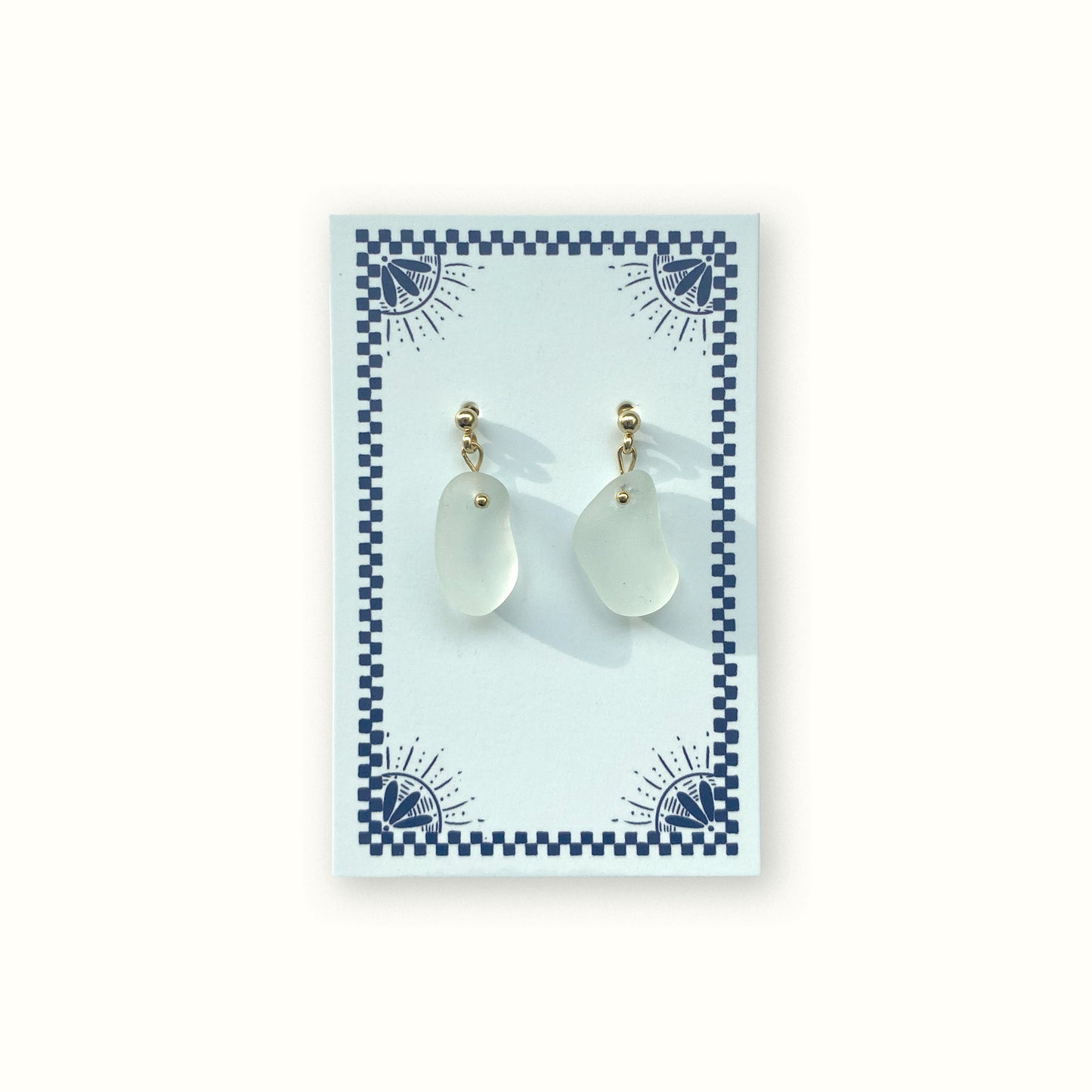 Sea Glass Earrings - White Wine Gold Studs