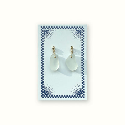 Sea Glass Earrings - White Wine Gold Studs