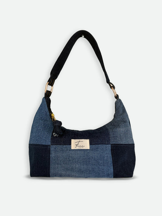 Denim Hobo Bag - Patchwork Midnight