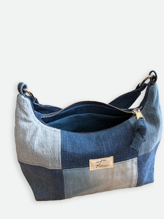 Denim Hobo Bag - Patchwork Sky