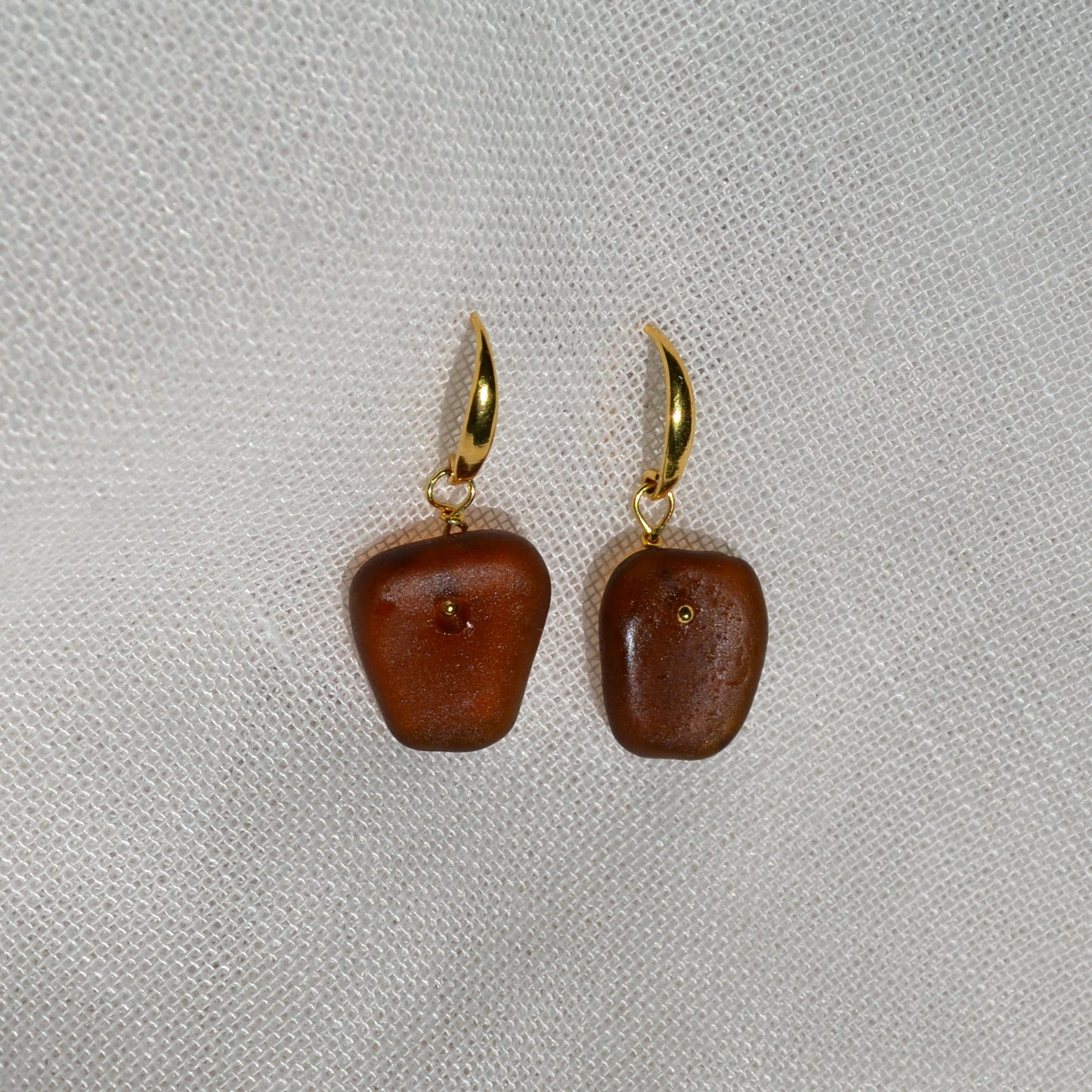 Sea Glass Earrings - Red Wine Gold