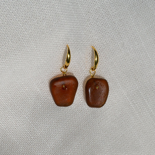 Sea Glass Earrings - Red Wine Gold