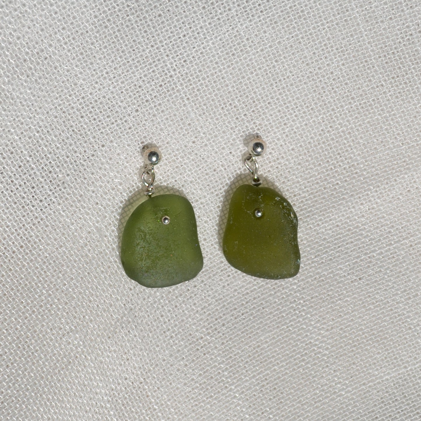 Sea Glass Earrings - Rough Beer Silver