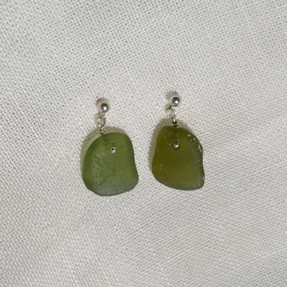 Sea Glass Earrings - Rough Beer Silver