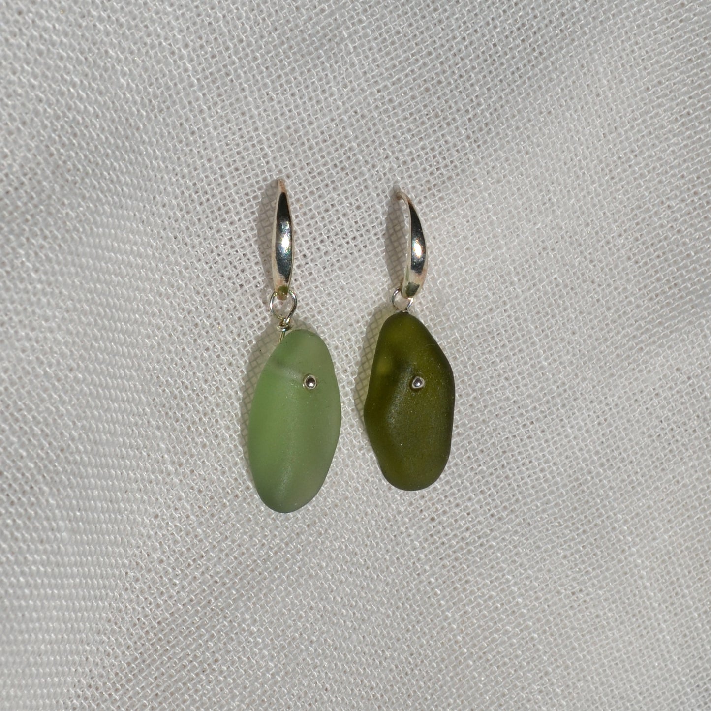 Sea Glass Earrings - Beer Green Silver