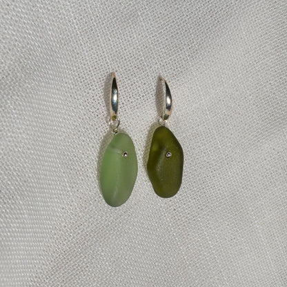 Sea Glass Earrings - Beer Green Silver