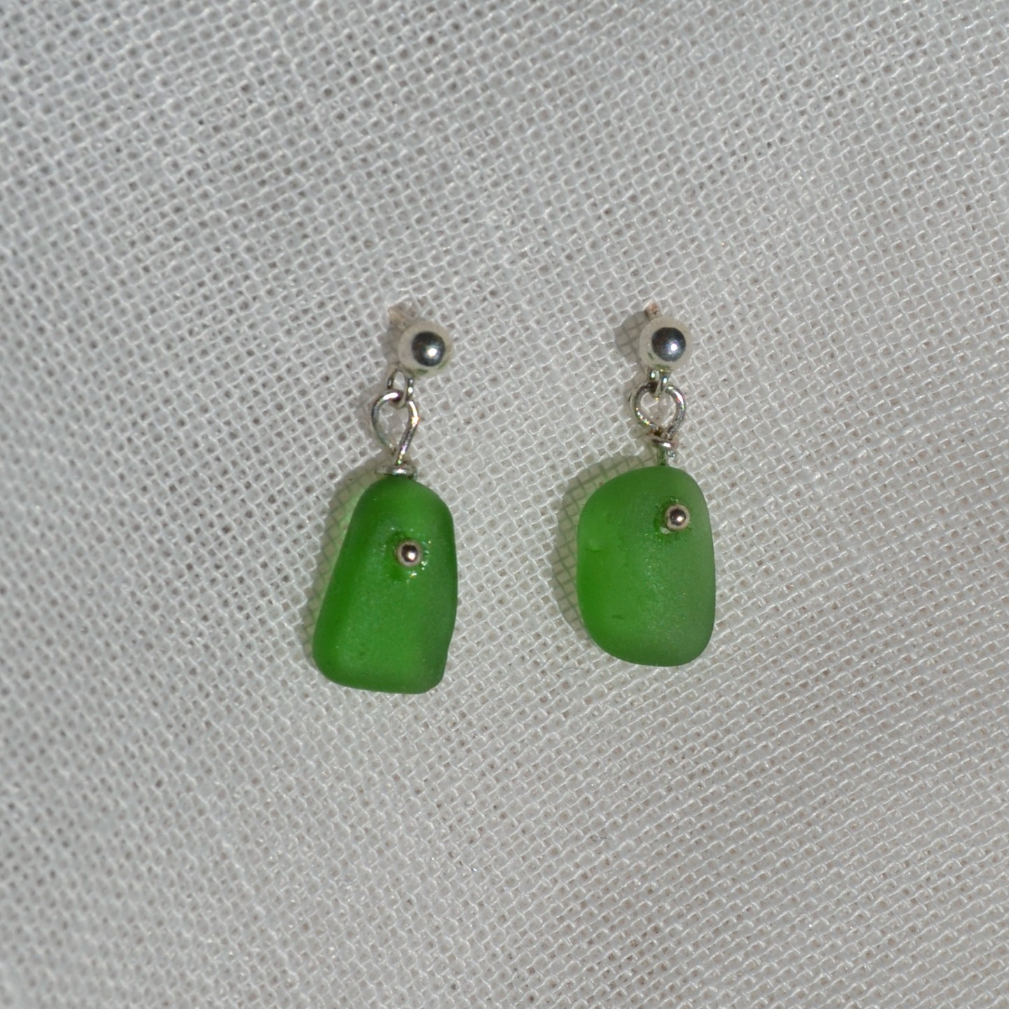Sea Glass Earrings - Beer Green Silver
