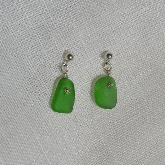 Sea Glass Earrings - Beer Green Silver
